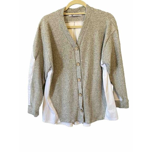 Womens Blouse Size Medium Gray White Casual Relaxed Fit Button Down Long Sleeve - Picture 1 of 9